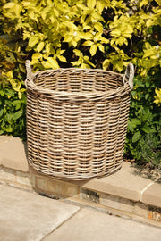 Round Kubu Wicker Rattan Log Storage Handmade Basket Choice Of Sizes