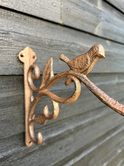 Cast Iron Bracket Hanging Basket Wall Mounted Bird Antique Garden Decor Gift