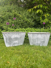 50cm Zinc Trough Planter Garden Flowers Trees Embossed Galvanised Effect