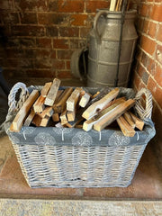 Rectangular Driftwood Wicker Log Fireside Storage Basket with Mulberry Liner