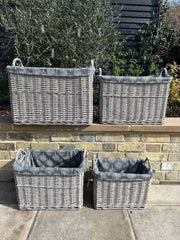 Rectangular Driftwood Wicker Log Fireside Storage Basket with Mulberry Liner