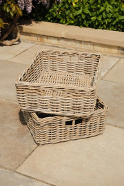 Kubu Shallow Storage Basket Home Tidy Toys Wicker Organiser Choice Of Sizes