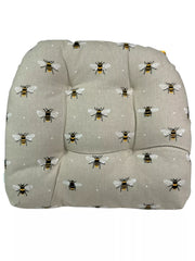 Bumblebee Beige Bee Seat Pad Set of 2 or 4 Kitchen Chair Cushion Tie On 37cm