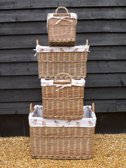 Rectangular Natural-Wash Wicker Log Fireside Storage Basket with Robin Liner