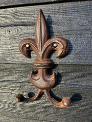 Fleur de Lis Cast Iron Twin Hanging Hook Hooks Decorative Home Garden