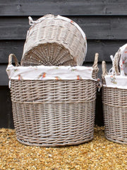 Round Driftwood-wash Wicker Log Fireside Storage Basket with Robin Bird Liner