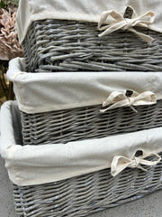 Shallow Driftwood-Wash Wicker Storage Baskets Plain Natural Liner Kitchen Tidy
