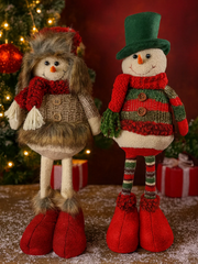 Festive Mr & Mrs Snowman Plush Standing Extendable Legs Xmas Gift Decorations