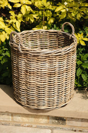 Round Kubu Wicker Rattan Log Storage Handmade Basket Choice Of Sizes