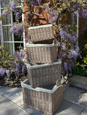 Rectangular Driftwood-wash Wicker Log Fireside Basket with Natural Plain Liner