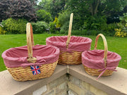 Honey Wicker Shopper Shopping Basket with Red Gingham Liner Storage Farmshop