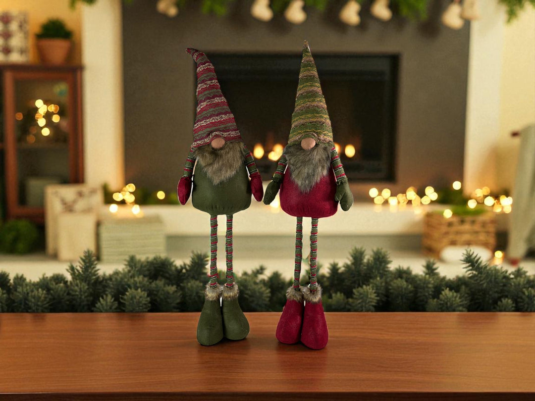 Festive Striped Red & Green Gonk Plush Standing Extendable Legs Xmas Decorations